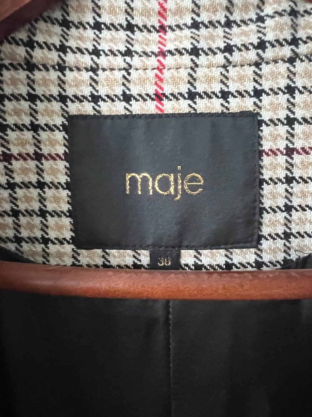 Maje Paris Long Plaid Checked Belted Brown Trench Coat FR 38 S/M Like New - Picture 5 of 16